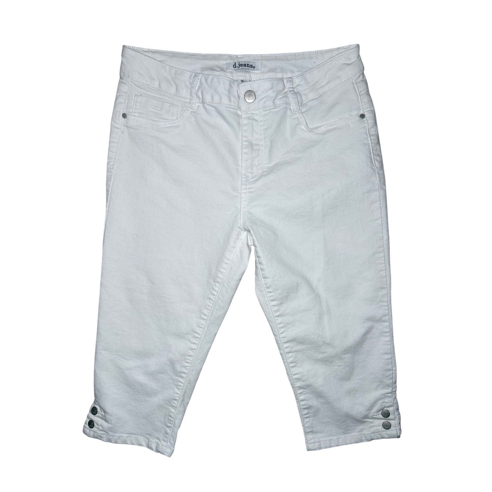 d.jeans White Capri Pants Womens 10 Stretch Denim Button Cuff Jeans